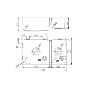 Innova SF6840 680mm Wide 1 & 1/2 Bowl Undermount Sink