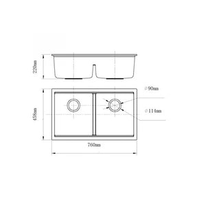 Innova SG7646 Kara Black Quartz 760mm Wide Double Bowl Sink