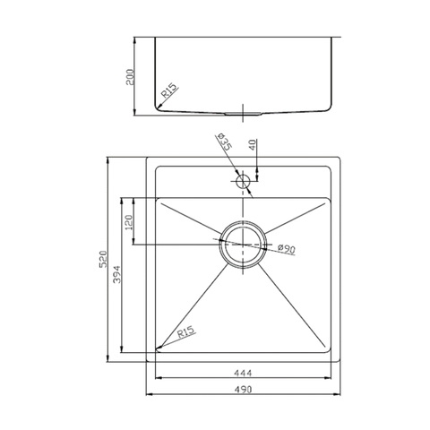 Innova SR4952 Handmade 490mm Wide Single Bowl Kitchen Sink with Taphole