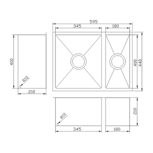 Innova SR5944 Handmade 590mm Wide 1 & 1/4 Bowl Kitchen Sink