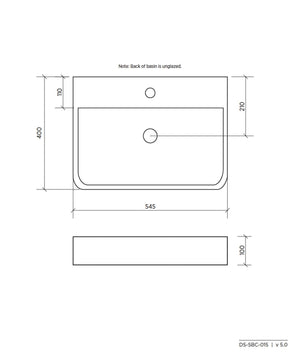 Seima Floor Stock 191441 Limni 015 54.5cm Wide Rectangular Ceramic Wall Hung or Above Counter Basin