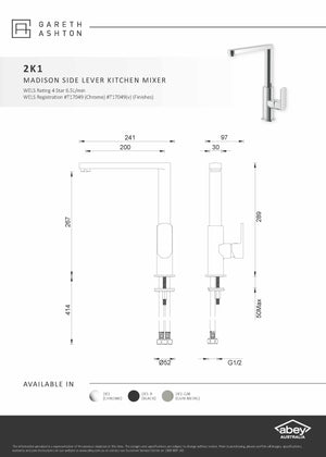 Gareth Ashton 2K1 Madison Side Lever Kitchen Mixer