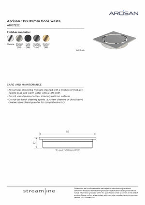 Arcisan AR07522 115mm x 115mm Floor Waste