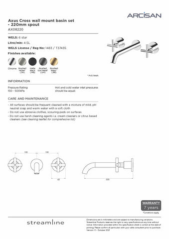 Arcisan AX08220 Axus Cross Wall Mount Basin Set - 220mm Spout