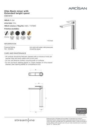 Arcisan KB014110 Kibo Basin Mixer With Extended Height Spout