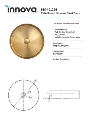 Innova BSS4012 ESSA Round Stainless Steel Basins