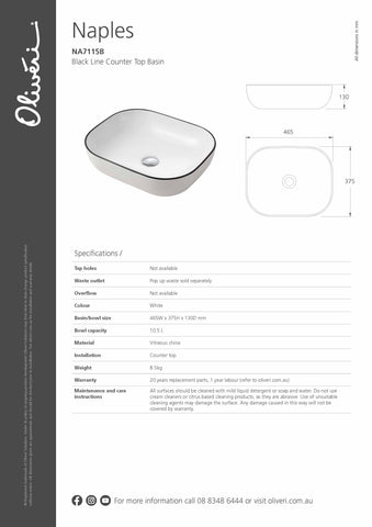 Oliveri NA7115B Naples Black Line Counter Top Basin