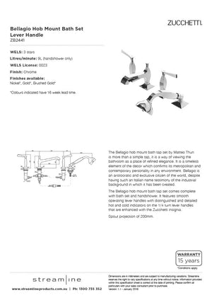 Zucchetti ZB2441 Bellagio Hob Mount Bath Set Lever Handle