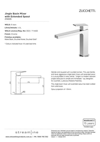 Zucchetti ZIN695 Jingle Basin Mixer With Extended Spout