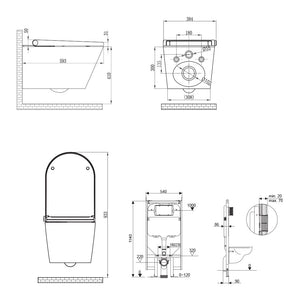 Arcisan NE041305 Neion Wall Hung Intelligent Toilet with Remote & Concealed Cistern with Frame