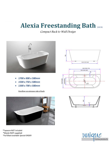 Unique 6815B-1500 BK Alexia 1500 Black / White Bath