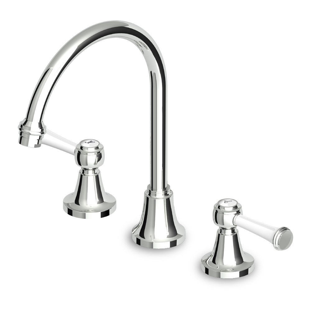 Zucchetti ZAM356 Agorà Classic Basin Set with White Ceramic Lever handles and High Spout